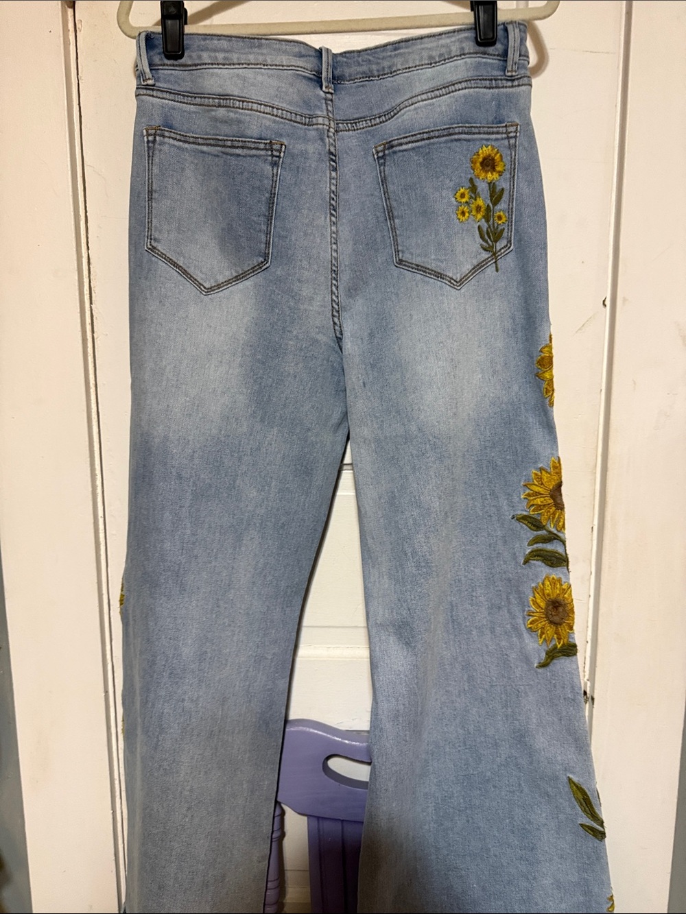 Oli & Hali Light Blue Flare Jeans with Yellow Sunflower Embroidery - Picture 8 of 14